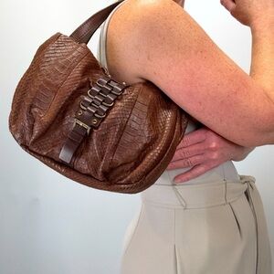 MARTINA CAPONI Brown reptile imprinted leather small shoulder bag